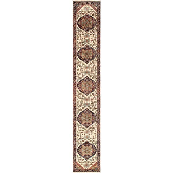Pasargad Home Serapi Ivory 3 ft. x 24 ft. Oriental Wool Runner Rug