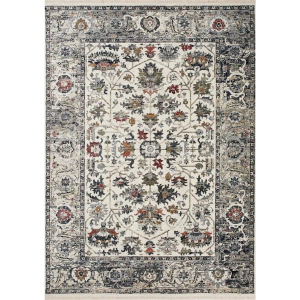 Cream 5 ft. x 8 ft. Woven Medallion Rectangle Indoor Area Rug