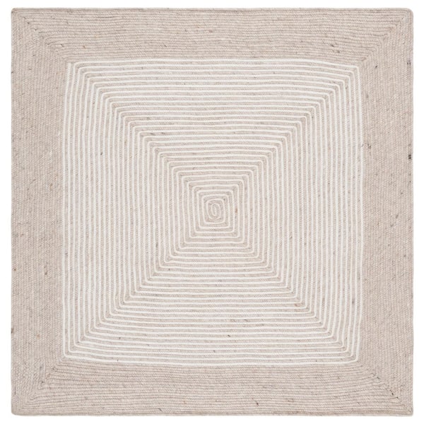 Braided 5 ft. x 5 ft. Beige/Ivory Striped Square Area Rug