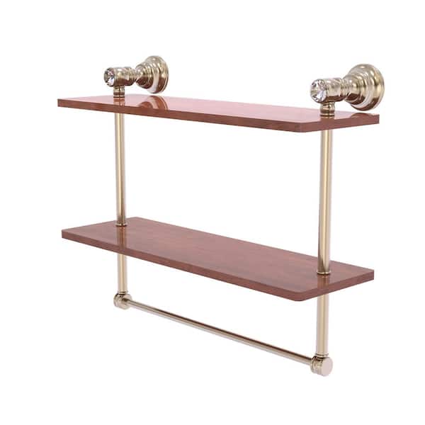 Carolina Crystal 16 in. W x 9.5 in. H x 5.54 D Wood Rectangular Shelf in Antique Pewter with Towel Bar