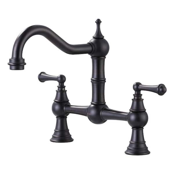 Double Handle Bridge Faucet with 360° Swivel Spout in Oil Rubbed Bronze