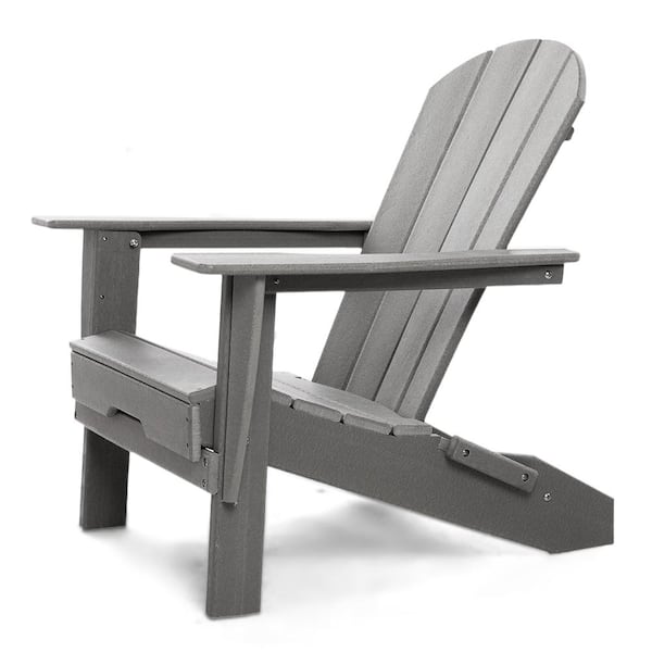 Resin TEAK All Weather Gray Folding HDPE Plastic Adirondack Chair
