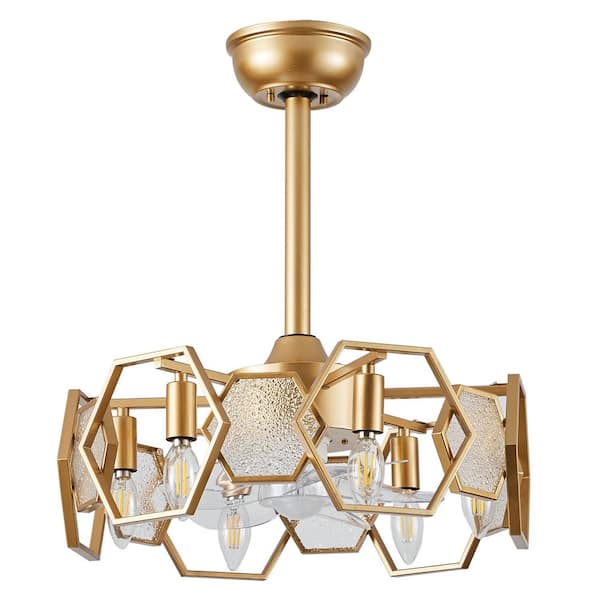Vintlume 19 in. Indoor Gold Metal Caged Ceiling Fan with Light and Remote, 6-Speed Reversible Fan