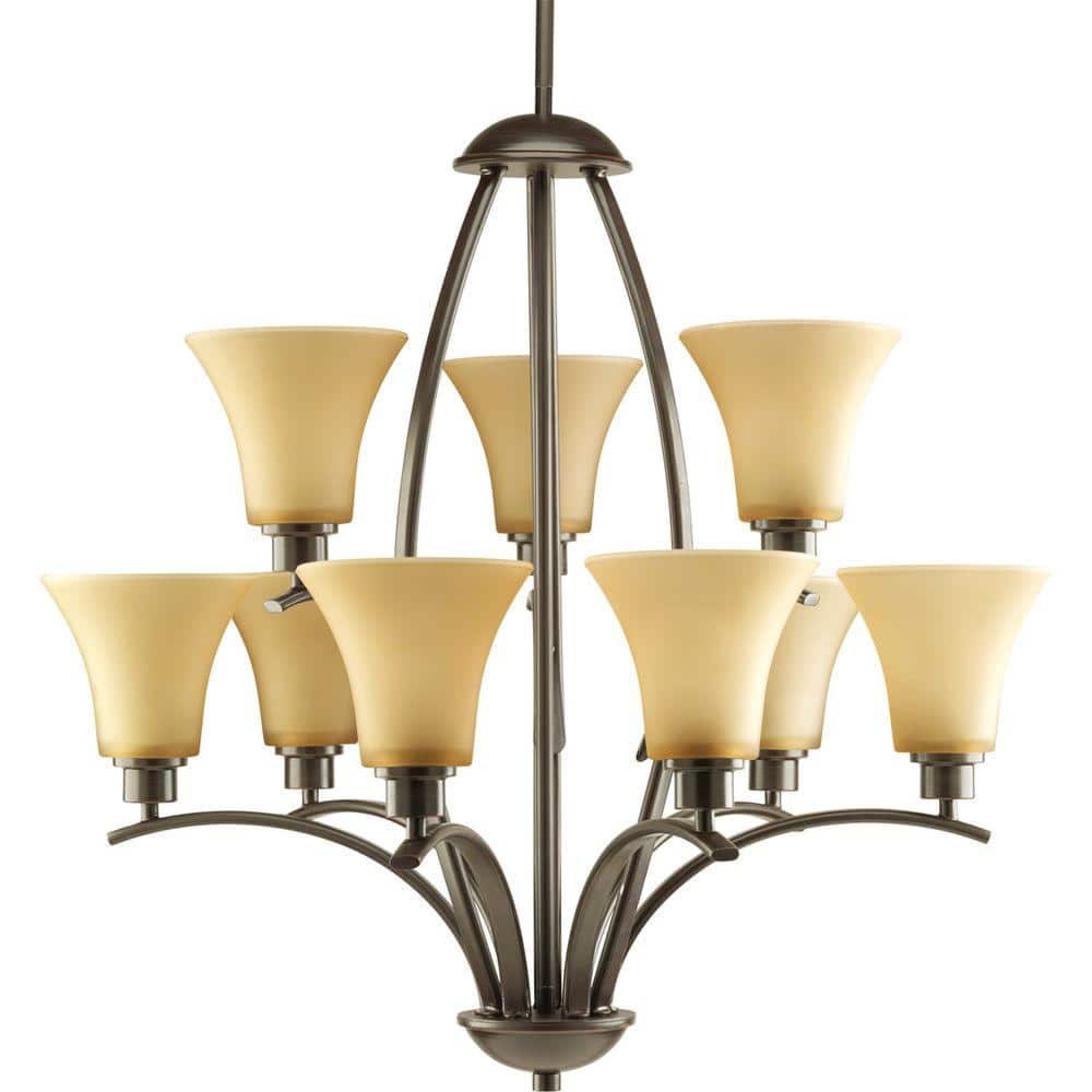 Progress Lighting Joy Collection 9-Light Antique Bronze Chandelier with Etched Hammered Glass Shade -  P4492-20