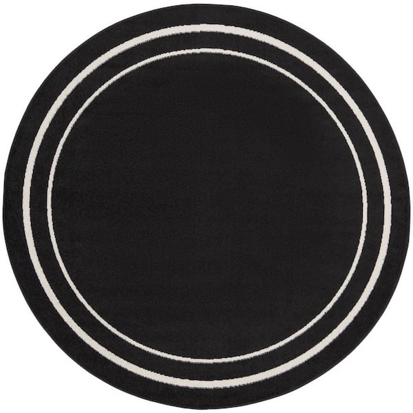 Nourison Essentials Indoor/Outdoor Black 4' x round Area Rug, (4 Round) 