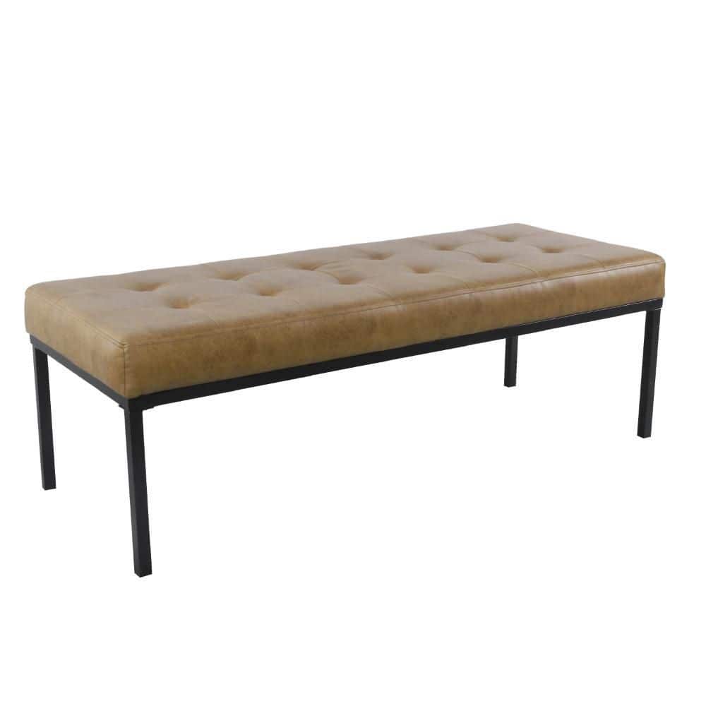 Alp Light Brown 54 in. Tufted Faux Leather Bedroom Bench with Black Open Metal Frame price history on PriceWatchPro