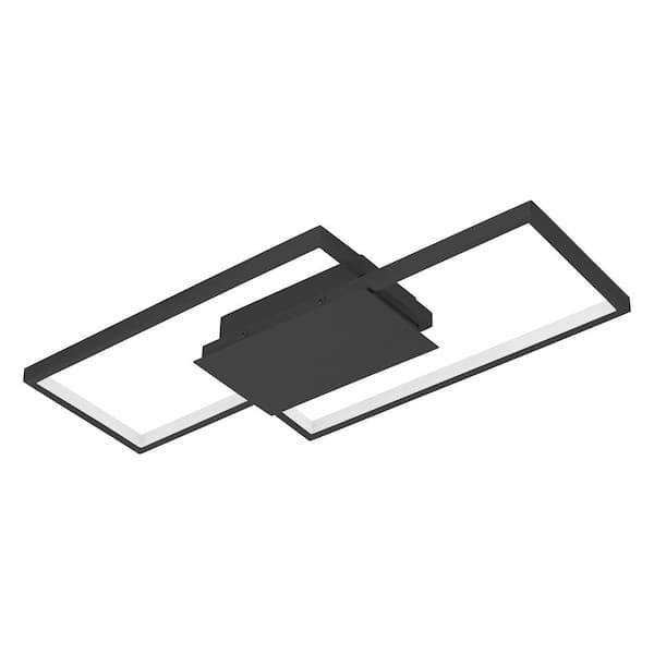Eglo Milanius 20.5 in. W x 1.97 in. H Matte Black Integrated LED Flush Mount with White Acrylic Diffuser