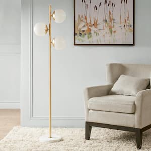 Holloway 62 in. White/Gold 3-Light Smart Dimmable Torchiere Floor Lamp