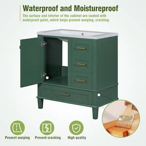 30 in. W x 18 in. D x 34.05 in. H Bath Vanity in Green with Soft Closing Door, Solid Wood Frame, and 3-Drawers