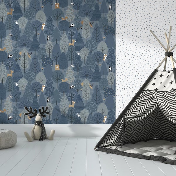 Enchanted Forest Starry Night Navy Wallpaper Sample