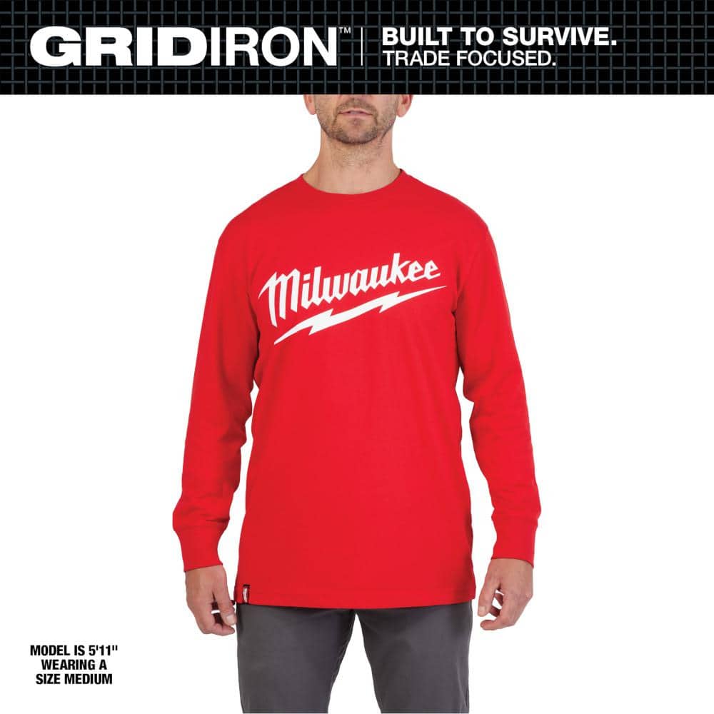 Milwaukee Men's Large Red Heavy-Duty Long-Sleeve T-Shirt 608R-L