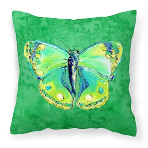 14 in. x 14 in. Multi-Color Lumbar Outdoor Throw Pillow Butterfly Green on Green Canvas