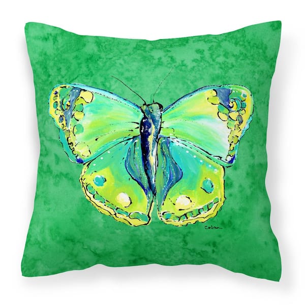 Caroline's Treasures 14 in. x 14 in. Multi-Color Lumbar Outdoor Throw Pillow Butterfly Green on Green Canvas