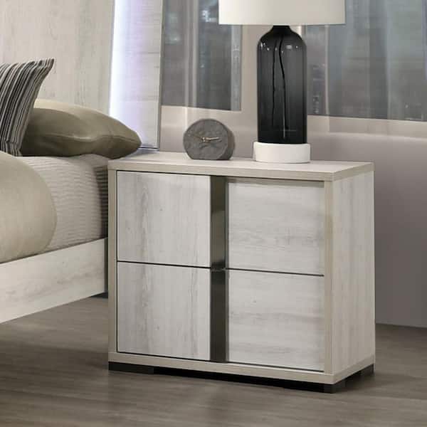 Furniture of America Ramensy Washed White 2-Drawer 23 in. W Nightstand