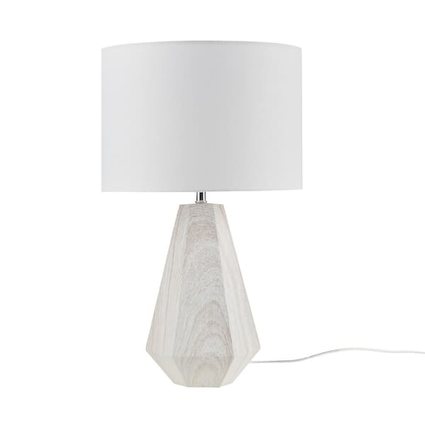 INK+IVY Flinn 23 in. Natural Whitewash Resin Table Lamp with Faux Wood Texture