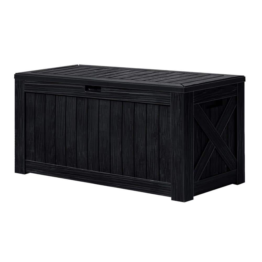 Large Black Resin Lockable Deck Box with Wood Texture