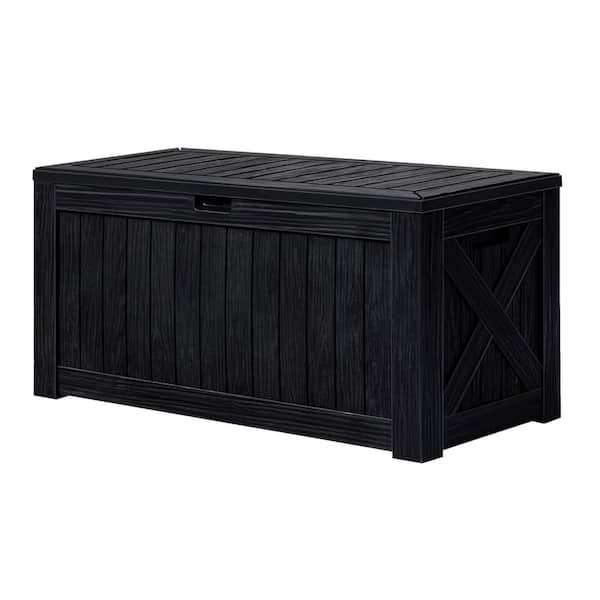 Unbranded 120 Gal. Large Black Resin Weatherproof Deck Box with Lockable Lid