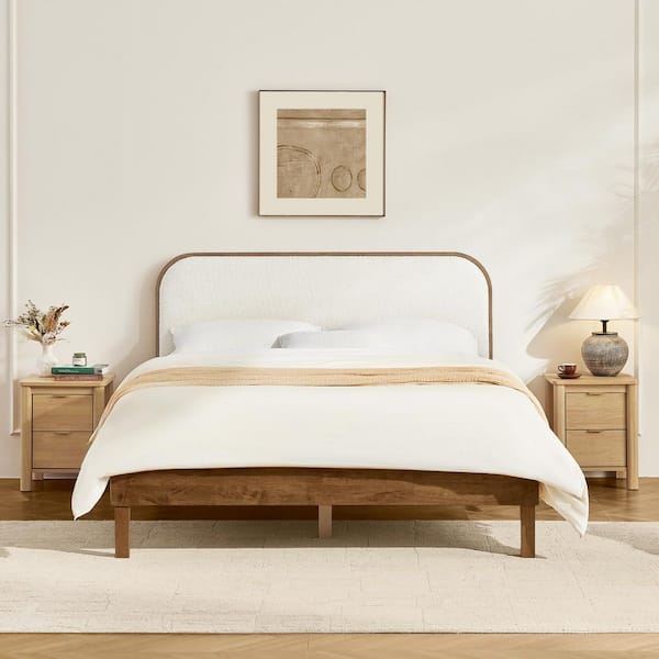 Pierce Brown Wood Frame Queen Upholstered Platform Bed Mid-Century Modern Queen Bed Frame for 8-12 in. Mattresses