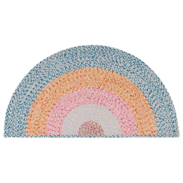 Braided Aqua/Pink 2 ft. x 4 ft. Machine Washable Solid Striped Border Specialty Area Rug