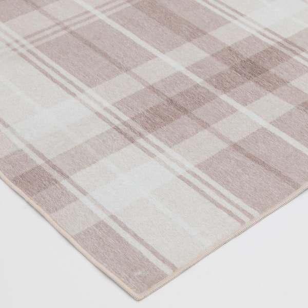 Wipe Up Amretan Beige Washable 7 ft. 6 in. x 9 ft. 6 in. Plaid Polyester Indoor Area Rug