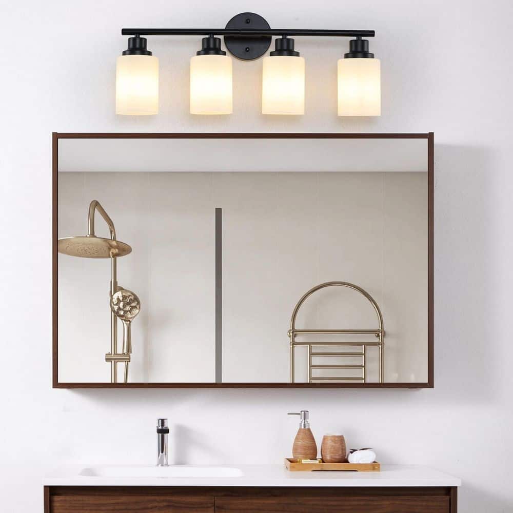 24.4 in. 4 Black Vanity Light Fixture with White Glass Shades price history on PriceWatchPro