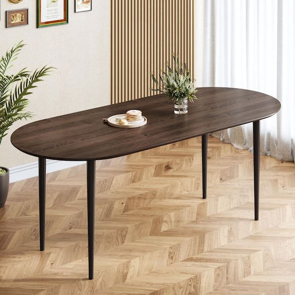 Modern Walnut Oval Wood 67 in. Lx 33. 5 in. Wx 30 in. H 4-Legs Dining Table (Seats 6)