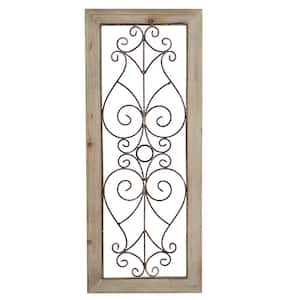Bronze and Brown 50 in. Decorative Scroll Metal and Wood Door Panel ...