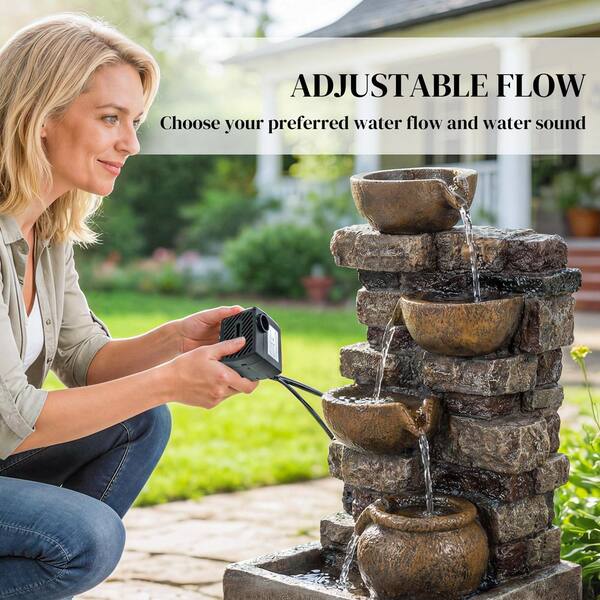 Outsunny 28 in. Electric Resin Cascade Fountain with LED Lights