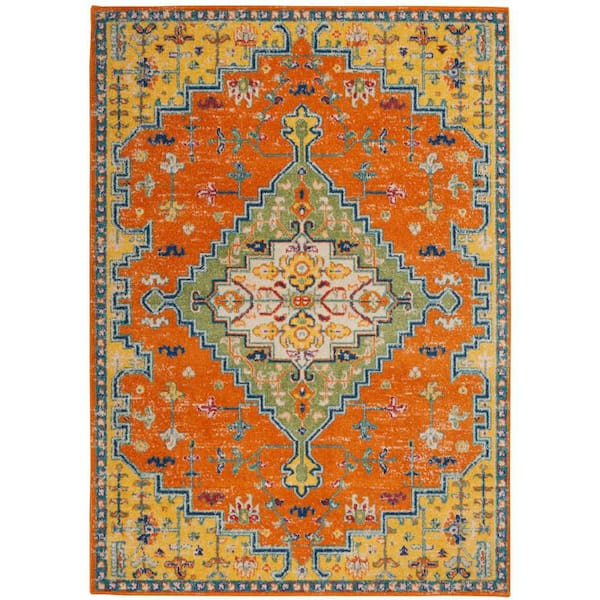 Nourison Allur Orange Multicolor 4 ft. x 6 ft. Medallion Traditional Area Rug