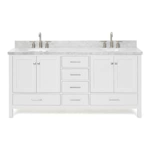 Cambridge 73 in. W x 22 in. D x 36 in. H Bath Vanity in White with Carrara White Marble Top