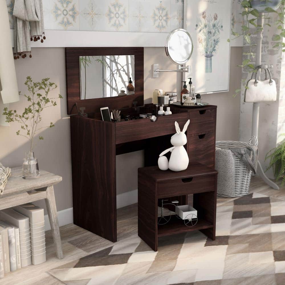 Furniture of America Clover 2-Piece Espresso Vanity with Stool YNJ-317 ...