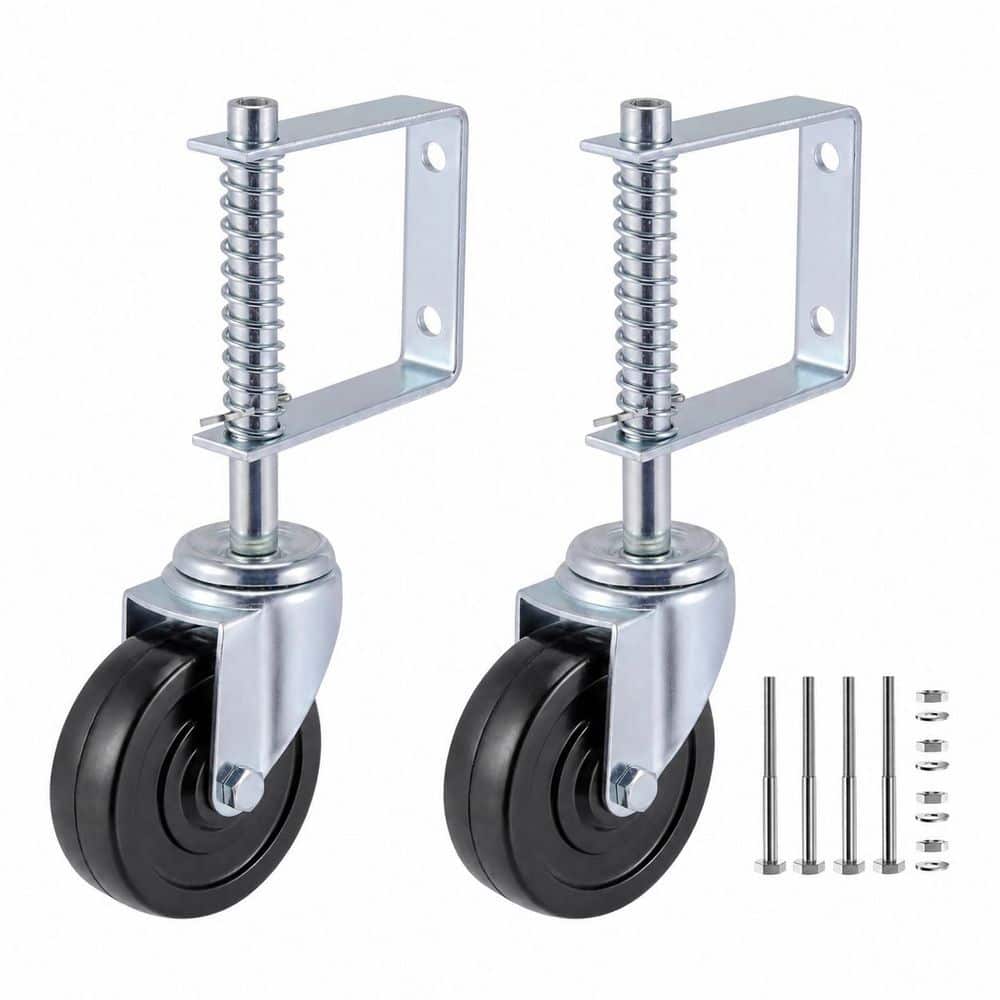 2-Pack 4 in. Black Silver Hard Rubber Spring Loaded Gate Caster Heavy ...
