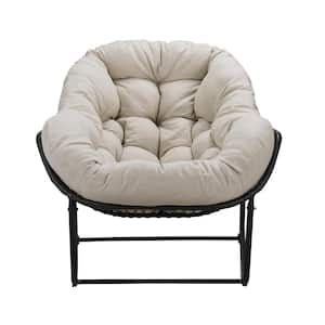 Wicker Outdoor Rocking Chair with Thick Cushion, Egg Chair for Balcony, Front Porch, Garden, Backyard and Deck in Beige