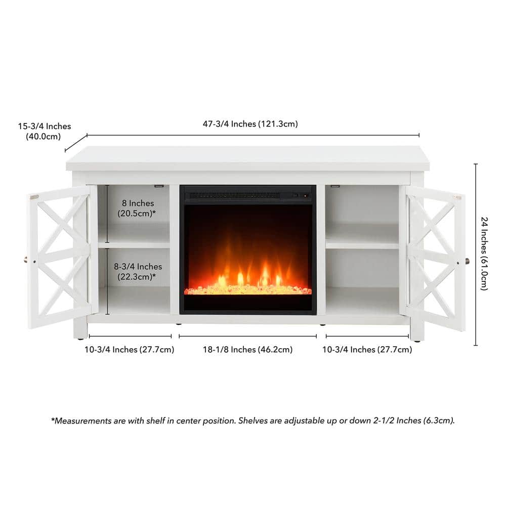 White 47 Inch TV Stand with Electric Fireplace and Glass Doors