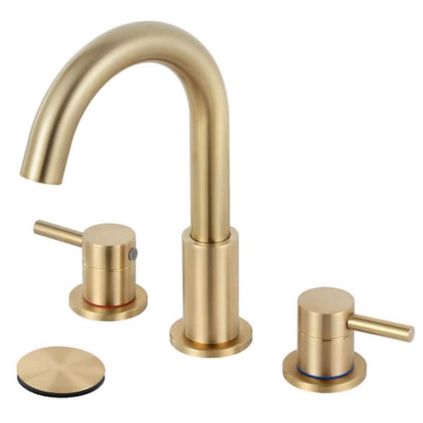 8 in. Widespread Double Handle Bathroom Faucet 3 Hole Sink Faucet with Pop-Up Drain in Brushed Gold