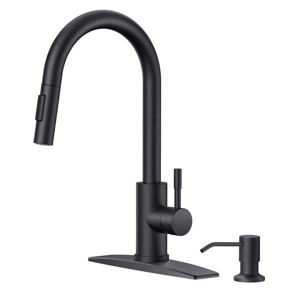 Matte Black Stainless Steel High-Arc Kitchen Faucet with Pull-Out Spray