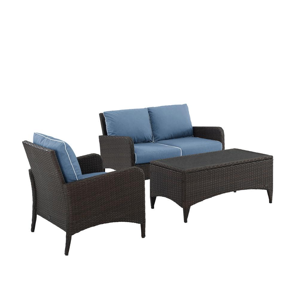 CROSLEY FURNITURE Kiawah 3Piece Wicker Patio Conversation Set with