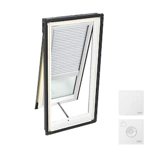 21 in. x 37-7/8 in. Venting Deck Mount Skylight with Laminated Low-E3 Glass, White Solar Powered Room Darkening Shade
