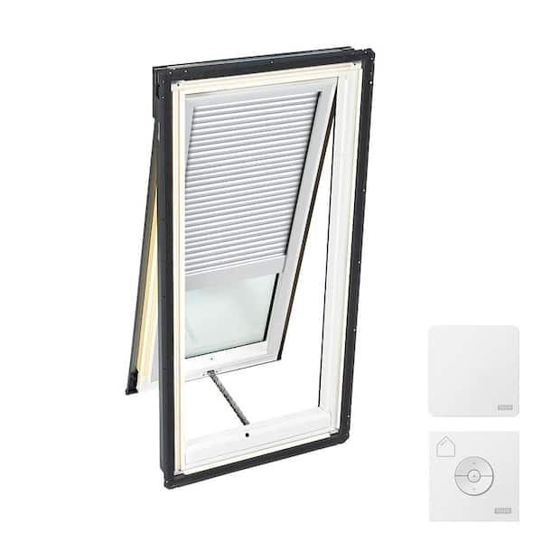 VELUX 21 in. x 45-3/4 in. Venting Deck Mount Skylight with Laminated Low-E3 Glass, White Solar Powered Room Darkening Shade