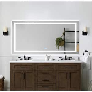 72 in. W x 36 in. H Large Rectangular Aluminum Frameless Dimmable Anti-Fog Wall LED Bathroom Vanity Mirror in White