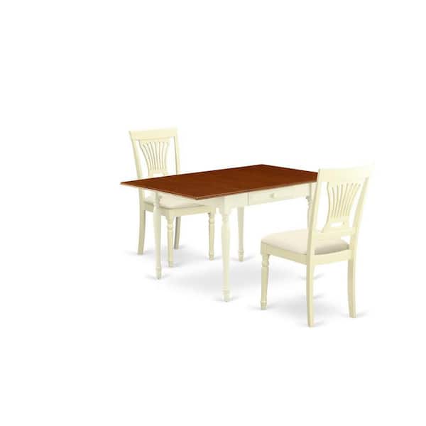East West Furniture 3-Piece Buttermilk and Cherry Finish Solid Wood Top With Dropleaf Dining Table Set