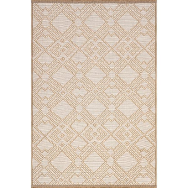 nuLOOM Geometric Trellis Ivory 4 ft. x 6 ft. Jute Fringe Farmhouse Area Rug