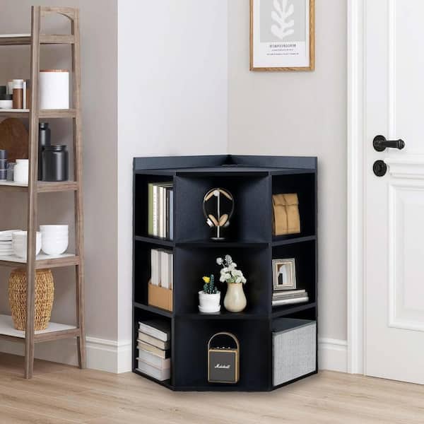 HOMESTOCK Corner Cube Storage Cabinet for Small Space with USB Ports and Outlets in Black