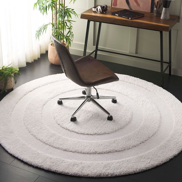 Florida Shag 10 ft. x 10 ft. Round Creme Solid Border Area Rug