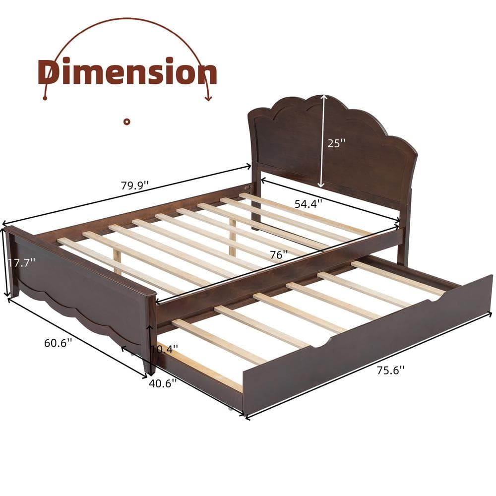 White Wood Frame Full Size Platform Bed with Twin Size Trundle and Headboard - thumbnail 3