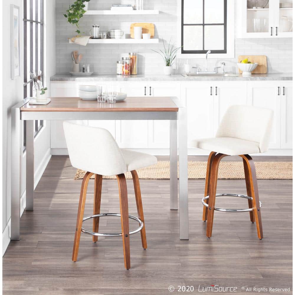 Cream Walnut 17.5" Mid-Century Modern Swivel Counter Stool Set