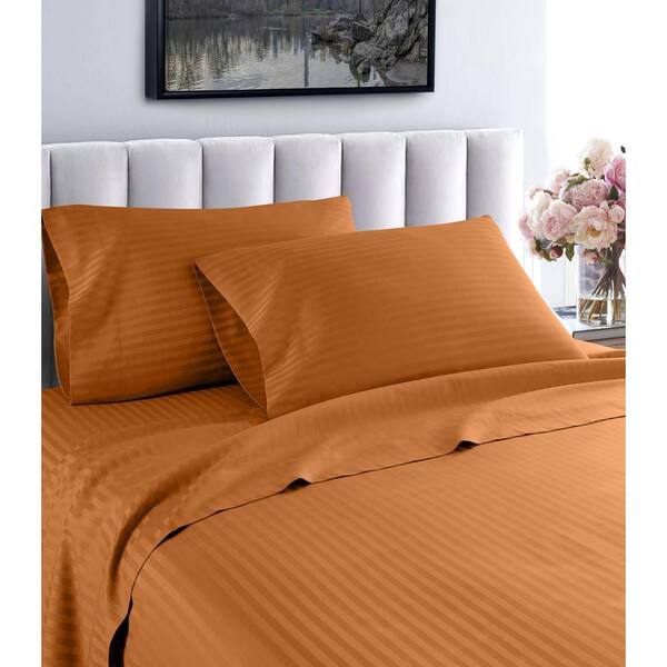 Unbranded Fresh Home 4-Piece Spice Striped 100% Cotton Queen Deep Pocket Sheet Set