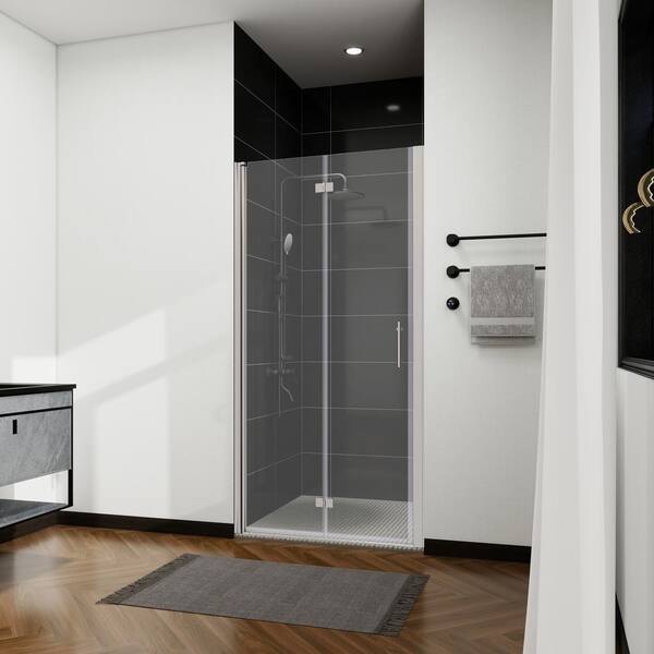ANGELES HOME 36-37 3/8 in. W x 72 in. H Bi-Fold Semi-Frameless Shower Door in Chrome Finish with 1/4 in. Tempered Clear Glass