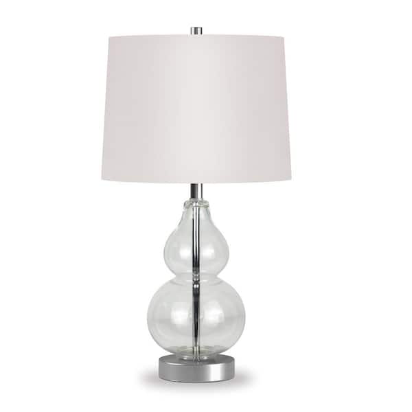 HomeRoots 21 in. White Glam Integrated LED Bedside Table Lamp with White Fabric Shade