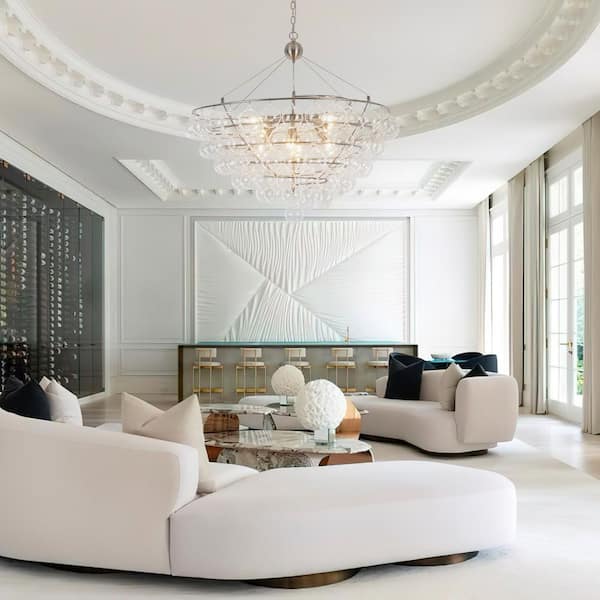 Neuvy 8-Light 34.6 in.W Brushed Nickel Chandelier with Cluster Globe Clear Glass for Pavilion, Church, Lobby, Hotel